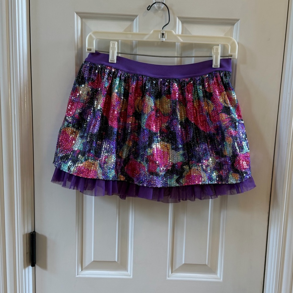 Purple Sequin Floral Mini Skirt - Girls size 14